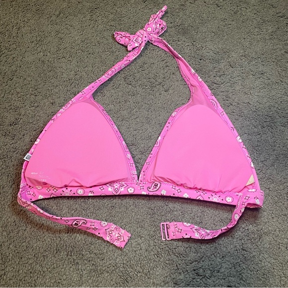 Aerie Pink Paisley Halter Bikini Top Large Swim Beach Neon Costal Cowgirl Travel - Picture 2 of 6